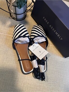 NIB Free Assembly Striped Flat Tie Ankle Strap Sandals Size 7